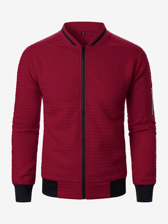 ワインレッド メンズ スウェットシャツ 無地 ジップアップ ジャケット スタンドカラー