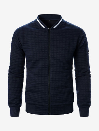 ダークネイビーメンズ スウェットシャツ 無地 ジップアップ ジャケット スタンドカラー