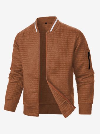 ブラウンメンズ スウェットシャツ 無地 ジップアップ ジャケット スタンドカラー