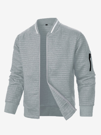 ライトグレー メンズ スウェットシャツ 無地 ジップアップ ジャケット スタンドカラー