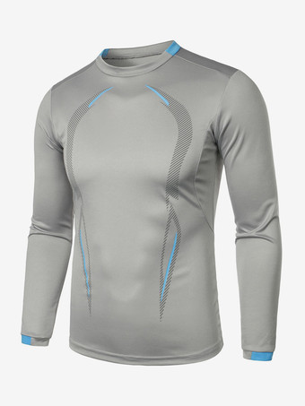 ライトグレー メンズ 夏 フィットネス トレーニング 通気性 速乾 スポーツウェア 長袖 Tシャツ