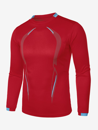 レッド メンズ 夏 フィットネス トレーニング 通気性 速乾 スポーツウェア 長袖 Tシャツ