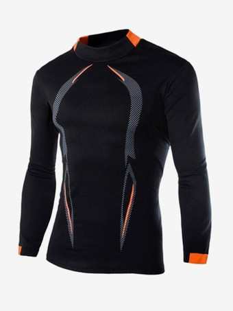 ブラック メンズ 夏 フィットネス トレーニング 通気性 速乾 スポーツウェア 長袖 Tシャツ