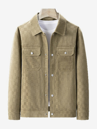 メンズジャケット スエード チェッカーボード柄 長袖 冬コート