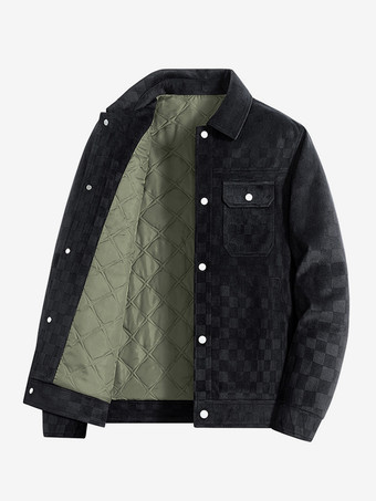 メンズジャケット スエード チェッカーボード柄 長袖 冬コート