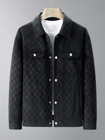メンズジャケット スエード チェッカーボード柄 長袖 冬コート