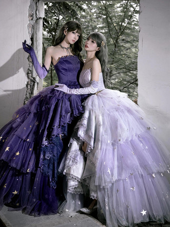 フェアリーロリータドレス スイート ラベンダー ハイロー レースアップ ボウドレス スイート