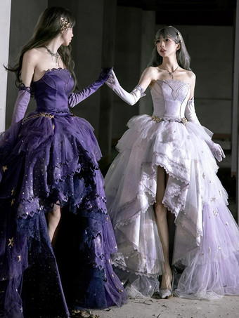 フェアリーロリータドレス スイート ラベンダー ハイロー レースアップ ボウドレス スイート