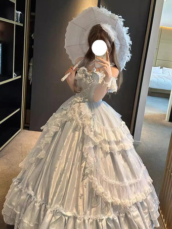 フェアリーロリータドレス スイートライトスカイブルーリボンフリルバンデージティーパーティーロリータドレス