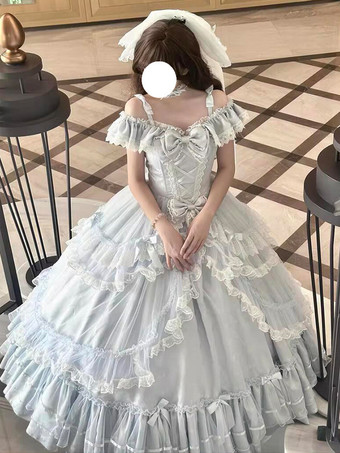 フェアリーロリータドレス スイートライトスカイブルーリボンフリルバンデージティーパーティーロリータドレス