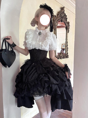 ゴシックロリータスクリットドレスコルセットウエストデザインレッドフリルロリータスカート