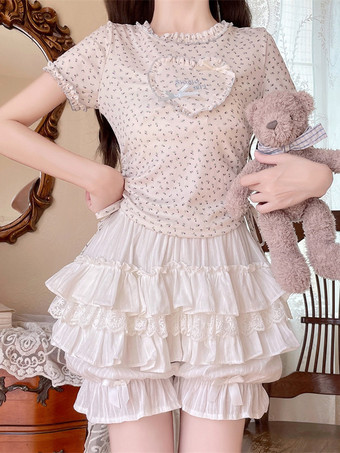 ピンクのロリータレイヤードフリルブルマーパンプキンショーツレース伸縮性ウエストロリータペティパンツ