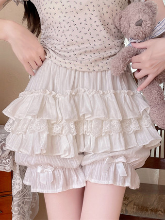 ピンクのロリータレイヤードフリルブルマーパンプキンショーツレース伸縮性ウエストロリータペティパンツ