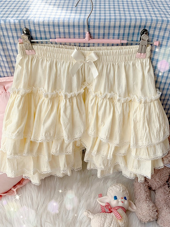 HellaprikosenfarbenLolita-Rüschen-Bloomers mit Lagenmuster Kürbis-Shorts Lolita-Pettipants mit elastischem Bund