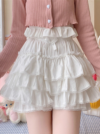 WeißLolita-Rüschen-Bloomers mit Lagenmuster Kürbis-Shorts Lolita-Pettipants mit elastischem Bund