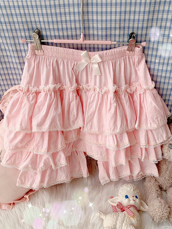 RosaLolita-Rüschen-Bloomers mit Lagenmuster Kürbis-Shorts Lolita-Pettipants mit elastischem Bund
