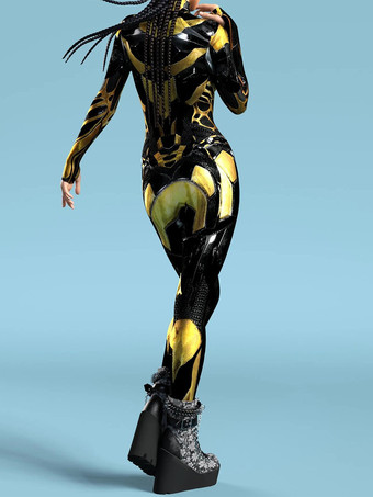 サイバーパンク ゼンタイ レディース ロボット 3Dプリント メタリック レディース ゼンタイ キャットスーツ