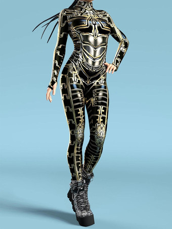 ブラック サイバーパンク ゼンタイ レディース ロボット 3Dプリント メタリック レディース ゼンタイ キャットスーツ