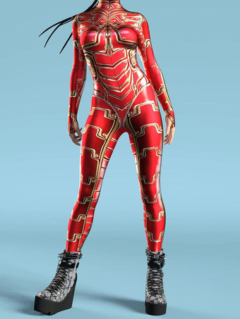 レッド サイバーパンク ゼンタイ レディース ロボット 3Dプリント メタリック レディース ゼンタイ キャットスーツ