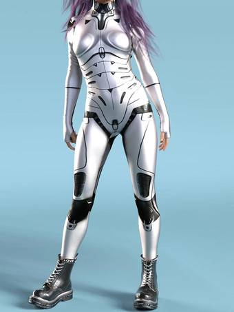 アイボリー サイバーパンク ゼンタイ レディース ロボット 3Dプリント メタリック レディース ゼンタイ キャットスーツ