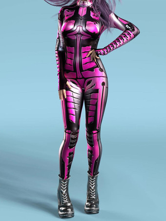ローズレッドサイバーパンク ゼンタイ レディース ロボット 3Dプリント メタリック レディース ゼンタイ キャットスーツ