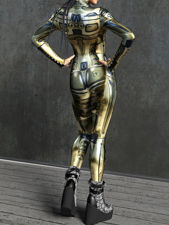 サイバーパンク ゼンタイ レディース ロボット 3Dプリント メタリック レディース ゼンタイ キャットスーツ