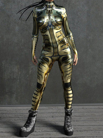 ライトゴールサイバーパンク ゼンタイ レディース ロボット 3Dプリント メタリック レディース ゼンタイ キャットスーツ