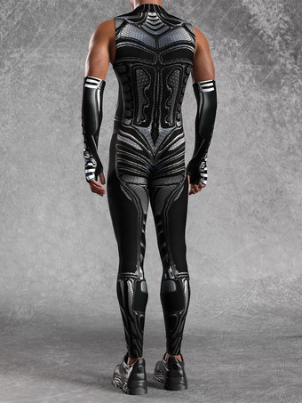 メンズ サイバーパンク ボディスーツ 錯覚 ロボットプリント メタリック キャットスーツ
