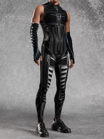 グレイメンズ サイバーパンク ボディスーツ 錯覚 ロボットプリント メタリック キャットスーツ