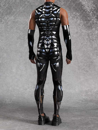 メンズ サイバーパンク ボディスーツ 錯覚 ロボットプリント メタリック キャットスーツ