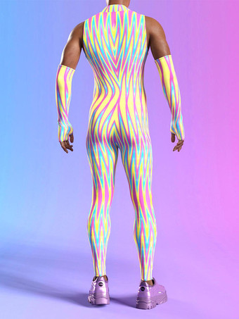 メンズ サイバーパンク ボディスーツ 錯覚 ロボットプリント メタリック キャットスーツ