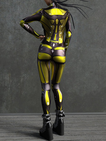 Sexy Damen-Jumpsuit Zentai mit Roboter-Print und Illusion-Tattoo-Design sexy Catsuit