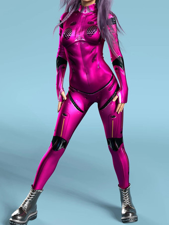 RosarotSexy Damen-Jumpsuit Zentai mit Roboter-Print und Illusion-Tattoo-Design sexy Catsuit