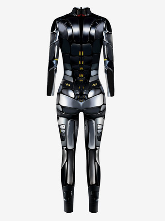 メンズ サイバーパンク ロボット イリュージョンプリント メタリック ヴェネツィア カーニバル スキンスーツ