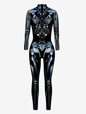 メンズ サイバーパンク ロボット イリュージョンプリント メタリック ヴェネツィア カーニバル スキンスーツ