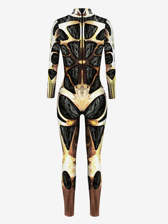 メンズ サイバーパンク ロボット イリュージョンプリント メタリック ヴェネツィア カーニバル スキンスーツ