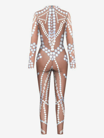 メンズ サイバーパンク ロボット イリュージョンプリント メタリック ヴェネツィア カーニバル スキンスーツ