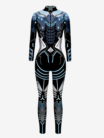メンズ サイバーパンク ロボット イリュージョンプリント メタリック ヴェネツィア カーニバル スキンスーツ