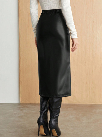 ルーシュハイスリットフェイクレザーミディスカート（レディース）2026