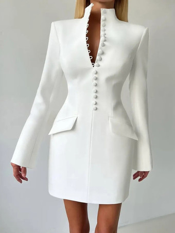 ホワイト 2026年レディース向け、モダンなボタンアップスリムブレザーミニドレス