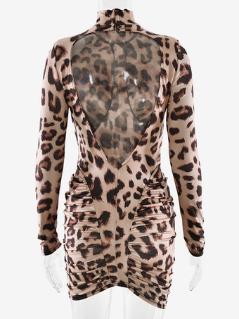 モダンなハイネックルーシュボディコンバックレスミニドレス（レディース 2026年）