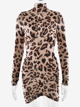 モダンなハイネックルーシュボディコンバックレスミニドレス（レディース 2026年）