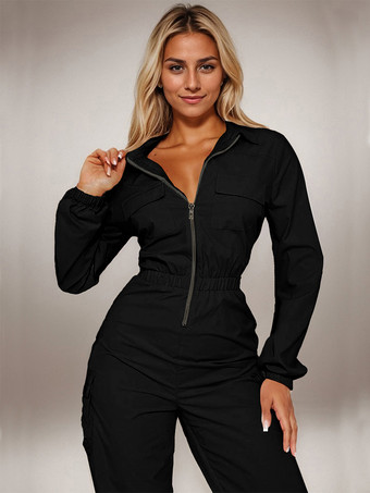 伸縮性のあるウエストとポケット付きカーゴジャンプスーツ（レディース 2026）