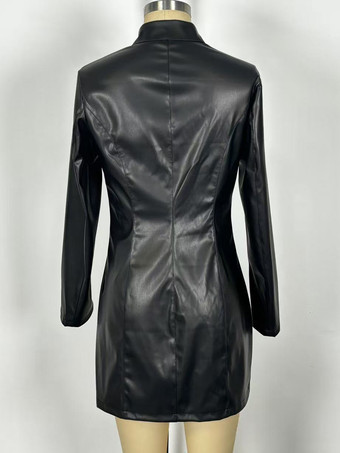 Mini abito sexy in similpelle con collo alto maniche lunghe e cerniera frontale per donna 2026