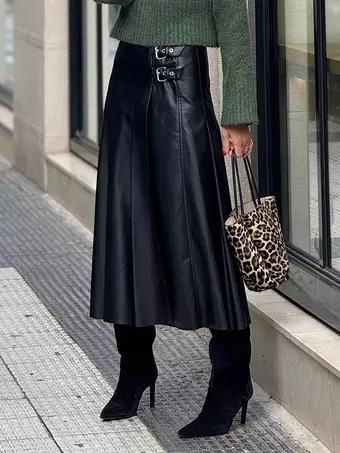 STREET-ONE Jupe midi plissée pour femmes en Noir | STREET-ONE