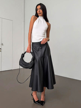 Gonna midi elegante in similpelle con orlo a sirena e vita alta per donna 2026