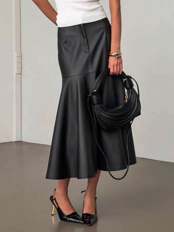 Gonna midi elegante in similpelle con orlo a sirena e vita alta per donna 2026