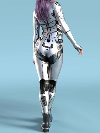 セクシーなレディースボディスーツ サイバーパンク 錯視ロボットプリント メタリック ゼンタイ コスチューム