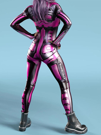 セクシーなレディースボディスーツ サイバーパンク 錯視ロボットプリント メタリック ゼンタイ コスチューム