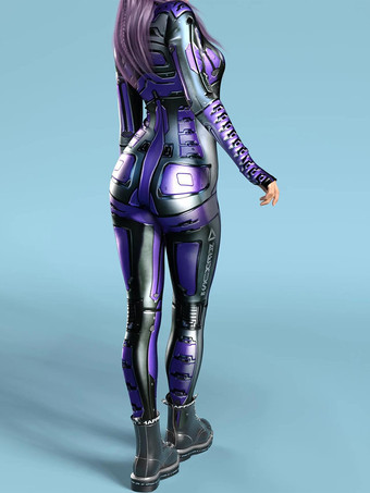 セクシーなレディースボディスーツ サイバーパンク 錯視ロボットプリント メタリック ゼンタイ コスチューム